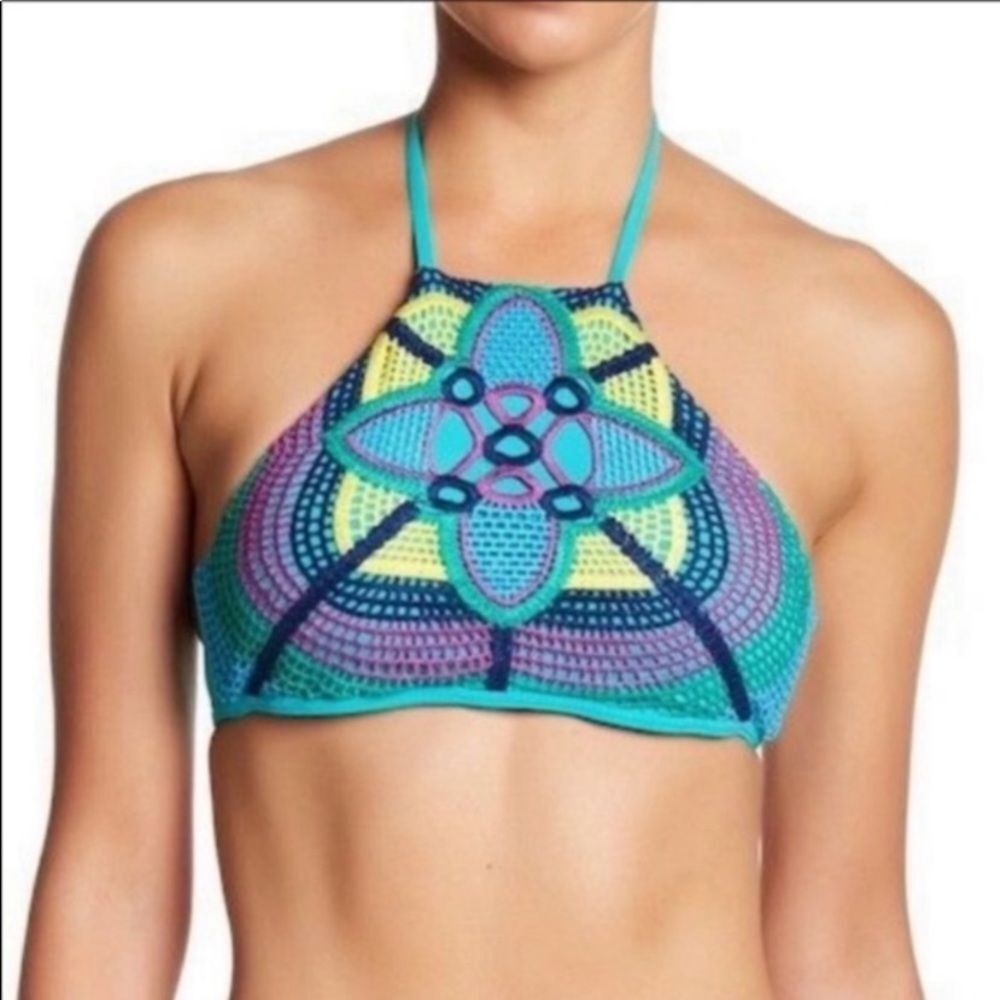Isabella Rose Swim High Neck Crochet Bikini Top Multicolor Size M